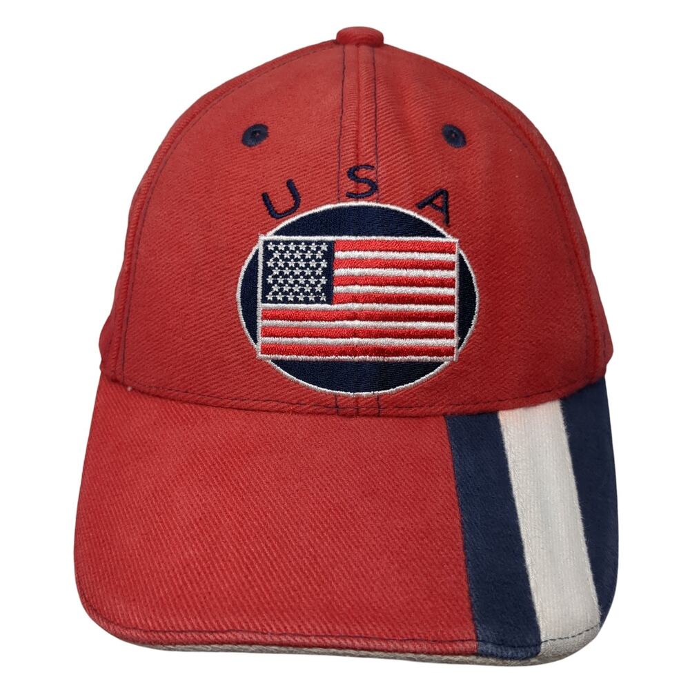 USA Flag Strapback Baseball Cap Red One Size Adjustable Patriotic Bio Domes